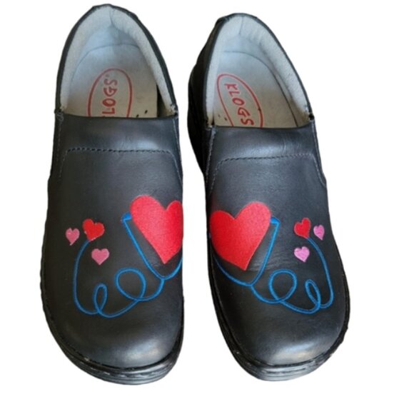 Klogs Nurse Clogs Black red heart stethoscope slip on comfortable work shoe 7.5 - Picture 8 of 8